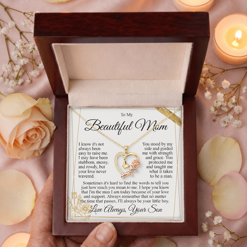 To My Mom - Rose and Butterfly Necklace