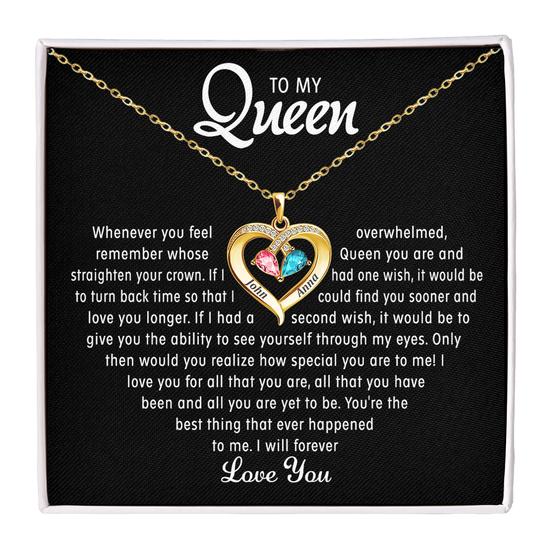 To My Queen - Birthstone Heart Necklace