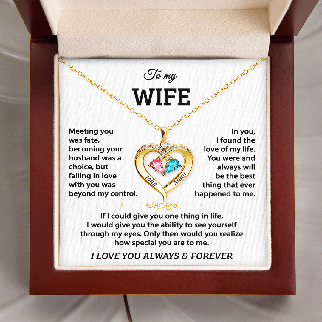 To My Wife - Birthstone Heart Necklace