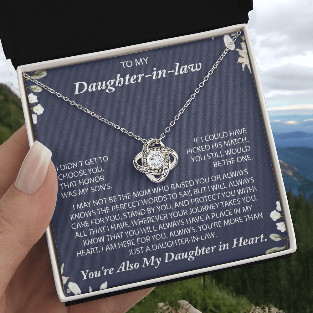 To My Daughter-in-law – “I Will Always Care For You, Stand By You” Love Knot Necklace