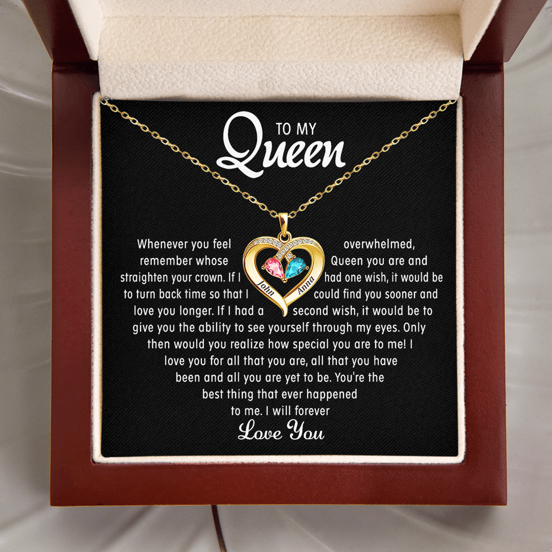 To My Queen - Birthstone Heart Necklace