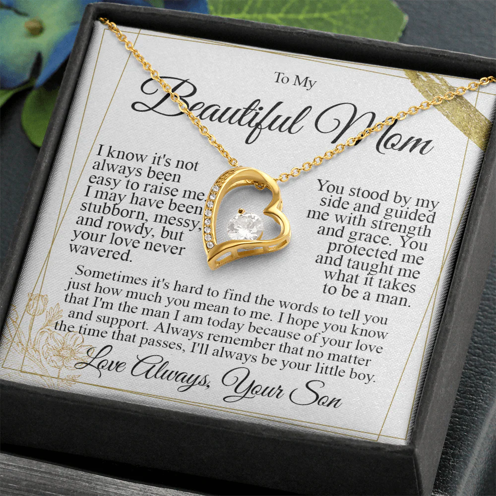 To My Mom - I Love You Heart Necklace