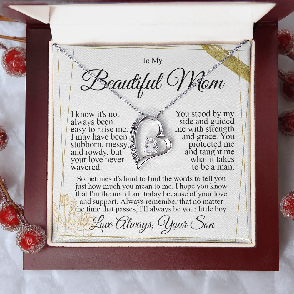 To My Mom - I Love You Heart Necklace