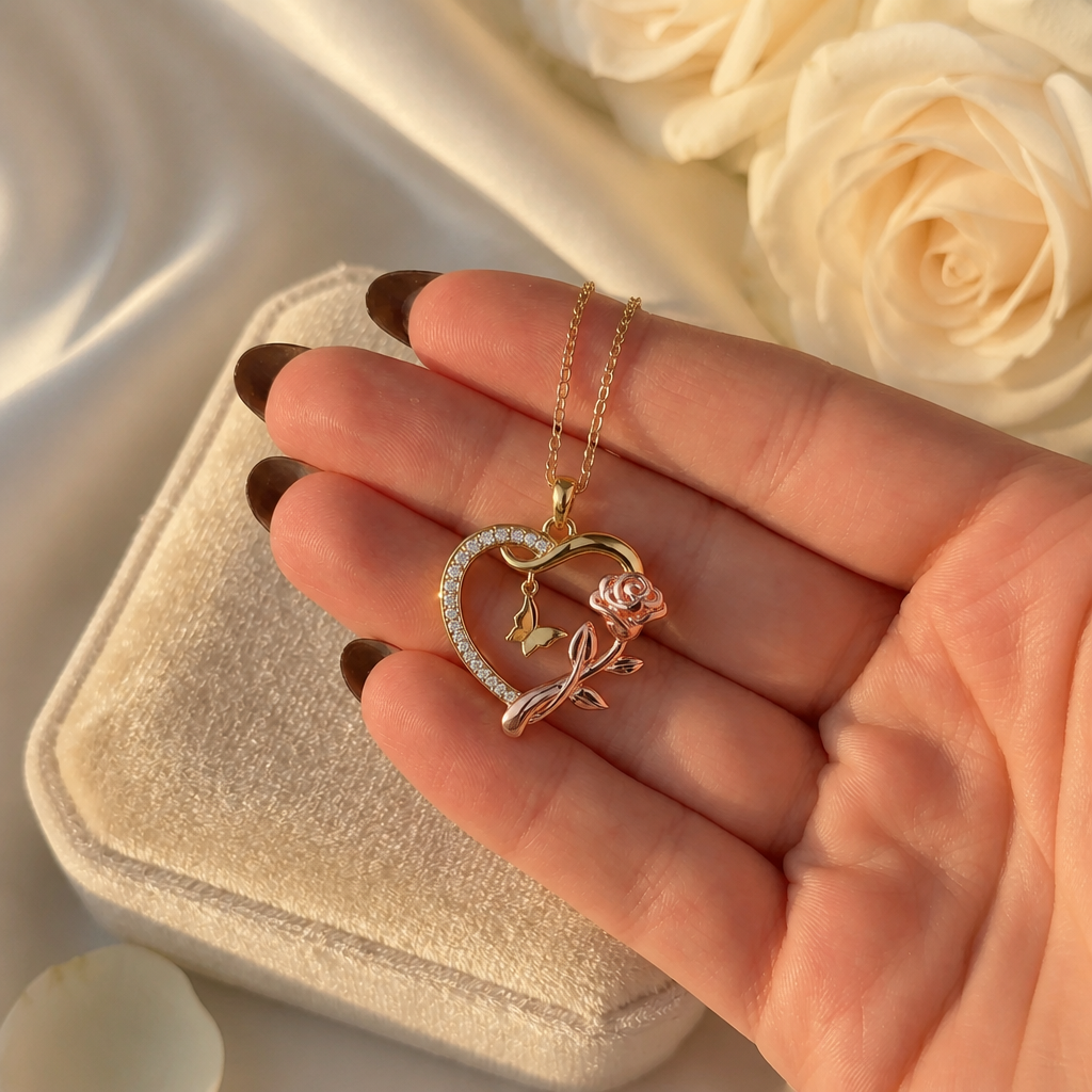 Apology Gift For Her - Rose and Butterfly Necklace