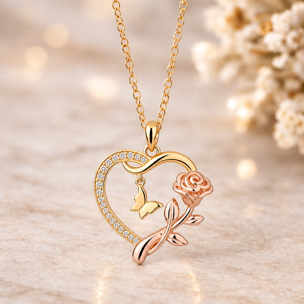 Apology Gift For Her - Rose and Butterfly Necklace